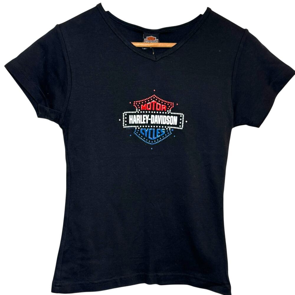 Harley Davidson Red White Blue Bar and Shield V-Neck Shirt HD of Seminole Co FL